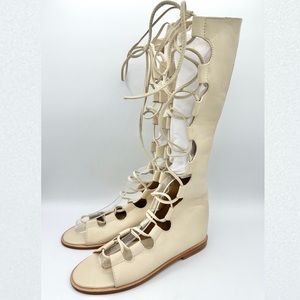 Gypsy Junkies Open Toe Lace Up gladiator shoes leather ivory color flat